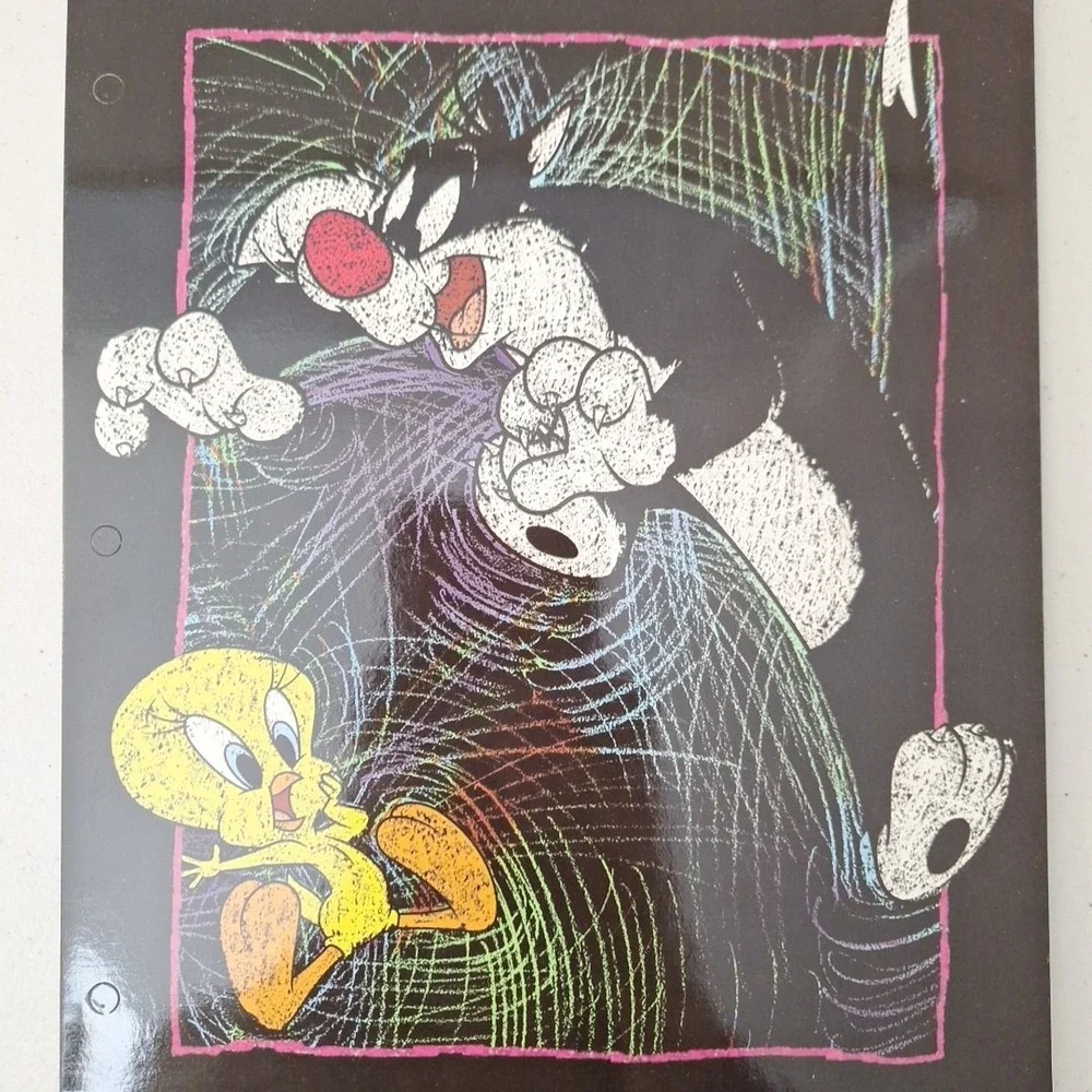 Vintage 1990s Looney Tunes Tweety Bird  Sylvester Cat Bugs Folder Binder NEW